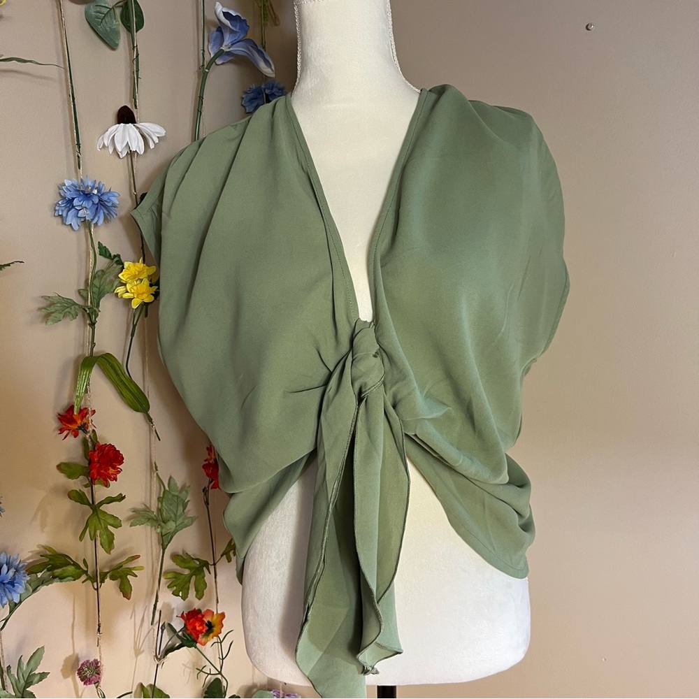 Maverick the Collection Sage Green Front tie blouse